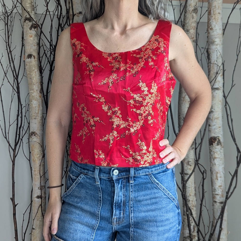 Y2K SATIN ASIAN TANK sleeveless top M